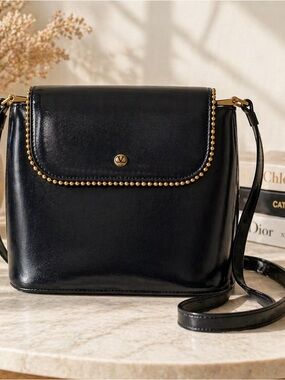 Valentino Garavani Deep Navy Leather Studded Crossbody ✨ Gold Hardware |